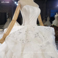 Jancember HTL1595 Luxury Satin Off Shoulder Beaded Applique Wedding Dress